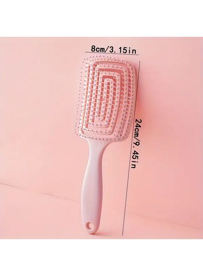 1pc Large Curved Detangling Hairbrush with Pink Bristles Scalp Massager Acupressure Ergonomic ABS Handle Lightweight Hair Brush for All Hair Types Curly Straight - Image 3