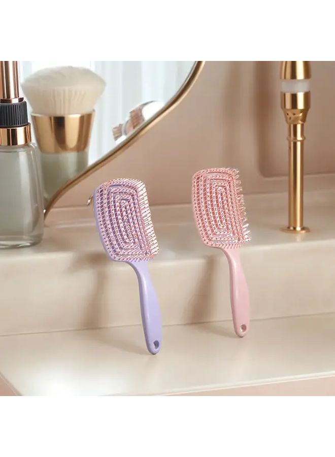 1pc Large Curved Detangling Hairbrush with Pink Bristles Scalp Massager Acupressure Ergonomic ABS Handle Lightweight Hair Brush for All Hair Types Curly Straight - Image 5