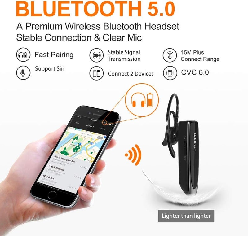 Link Dream Bluetooth Earpiece for Cell Phones Wireless V5.0 Hands Free Headset Noise Canceling Mic 24Hrs Talking 1440Hrs Standby Compatible with Mobile Phone Tablet Laptop for Work from Home Driver - Image 4