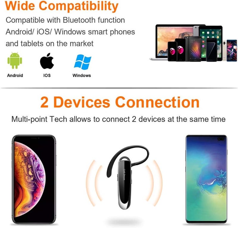Link Dream Bluetooth Earpiece for Cell Phones Wireless V5.0 Hands Free Headset Noise Canceling Mic 24Hrs Talking 1440Hrs Standby Compatible with Mobile Phone Tablet Laptop for Work from Home Driver - Image 5