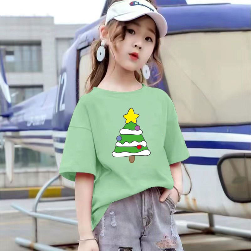 2205# Boys And Girls Casual T-Shirt Short Sleeve Cotton Top Women'S Summer Korean Style Middle And Big Kids Loose Western Style Base Shirt - Image 2