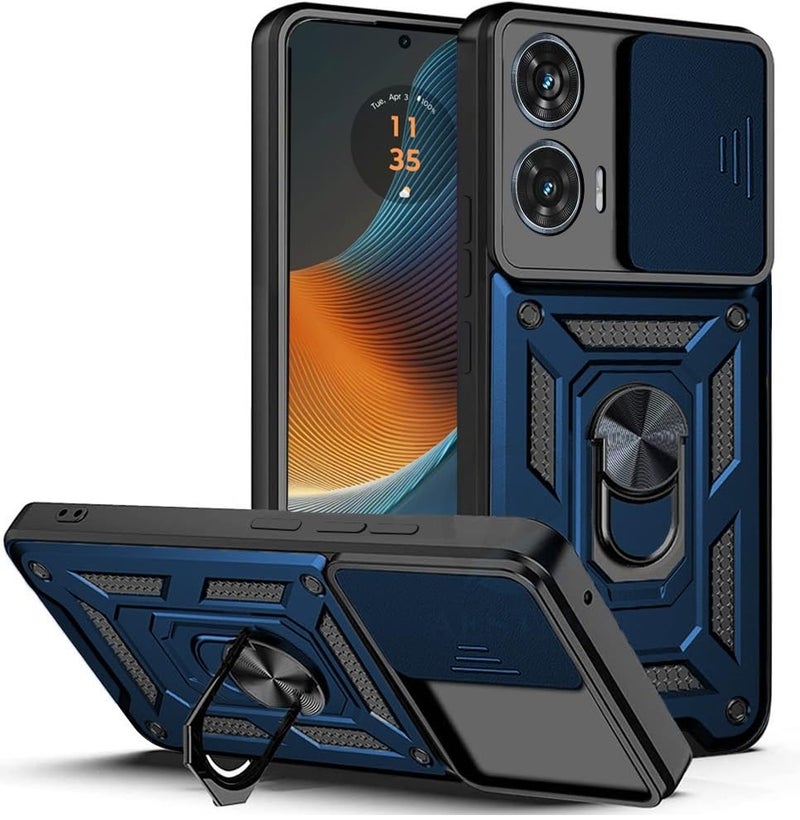 SPAZY CASE® Motorola Moto Edge 50 Fusion 5G Back Cover | Heavy Duty Hybrid Case with 360 Degree Rotating Finger Ring Holder + Slider Shutter Camera Protection Case for Moto Edge 50 Fusion 5G - Blue - Image 5