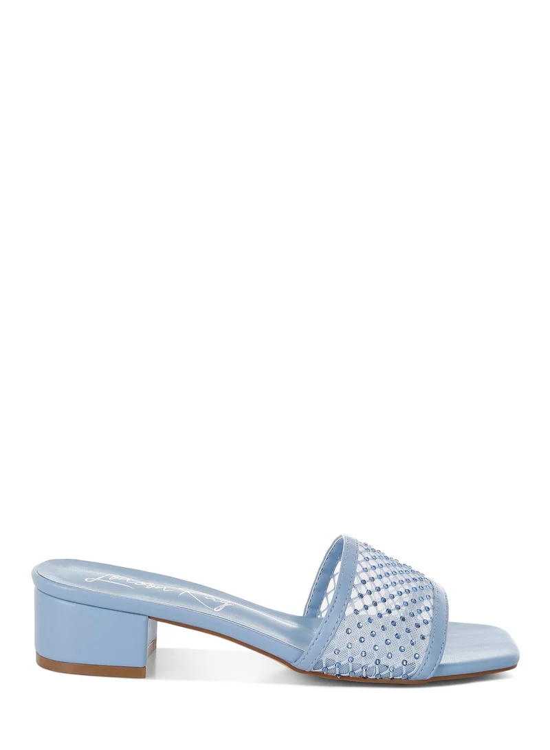 London Rag Women's Rhinestone Studded Slip-On Heels in Blue