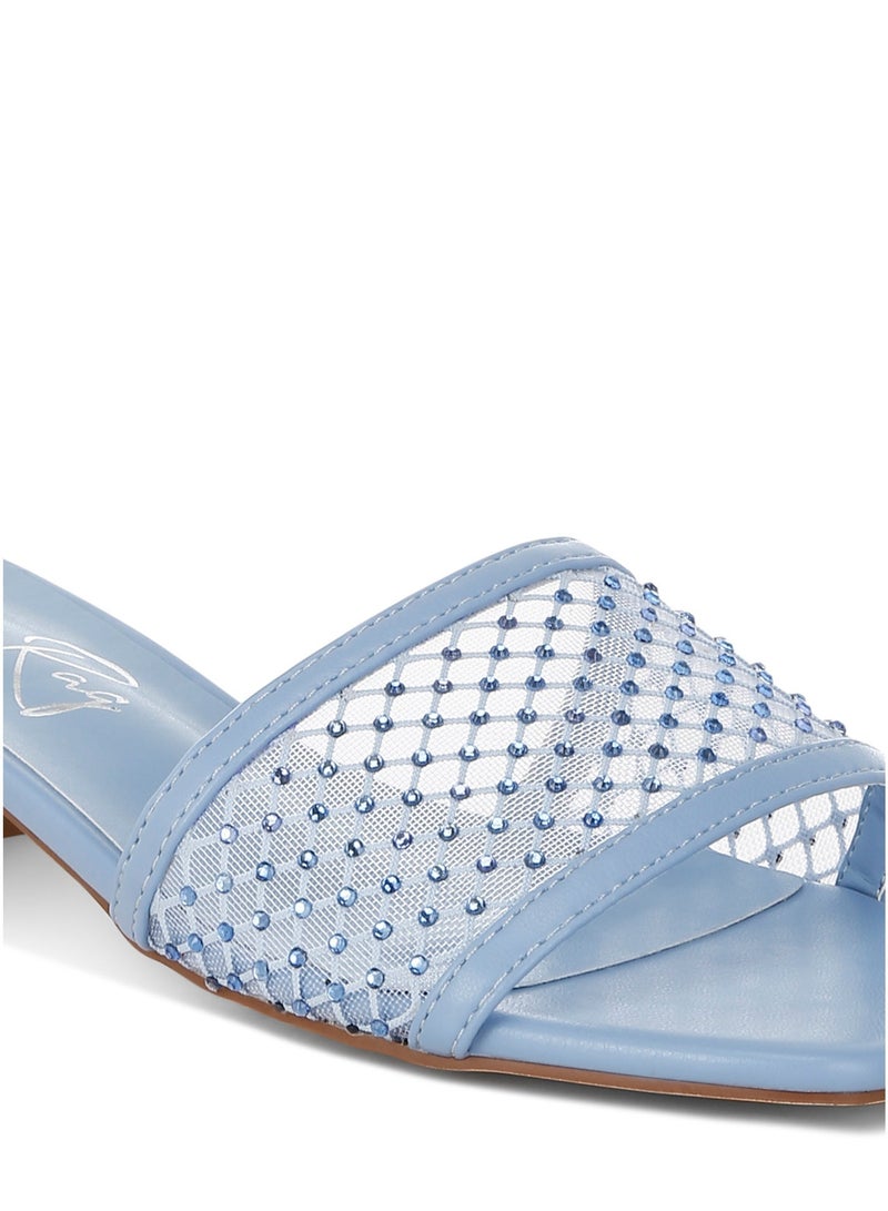 London Rag Women's Rhinestone Studded Slip-On Heels in Blue - Image 4