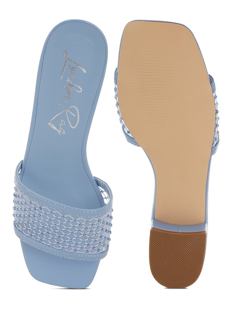 London Rag Women's Rhinestone Studded Slip-On Heels in Blue - Image 5
