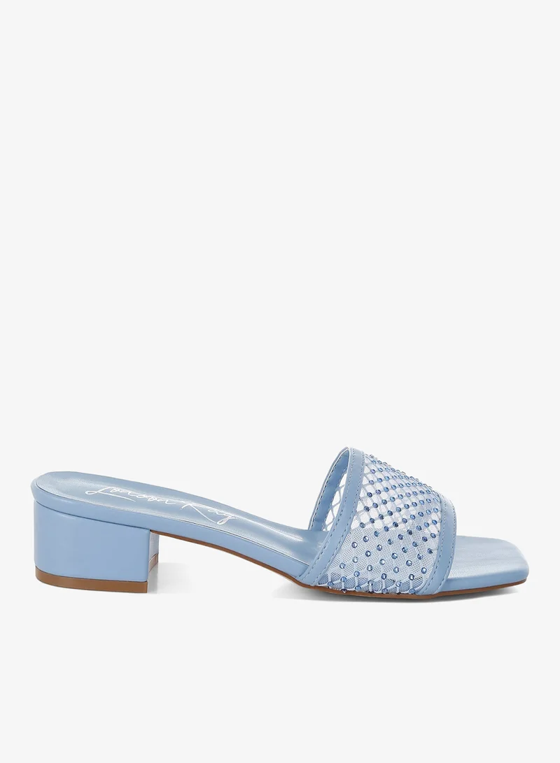 London Rag Women's Rhinestone Studded Slip-On Heels in Blue