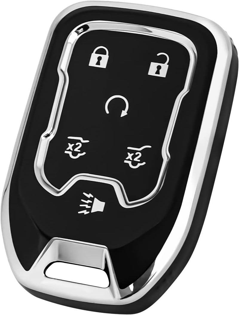 OFFCURVE Key Fob Cover for GMC Yukon/Yukon XL Terrain Acadia Sierra Soft TPU Key Fob Case for Chevy Chevrolet Suburban Tahoe Car Accessories Holder Remote Smart 6 Buttons Key Protector, Black - Image 1