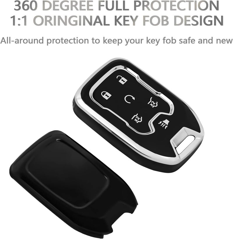 OFFCURVE Key Fob Cover for GMC Yukon/Yukon XL Terrain Acadia Sierra Soft TPU Key Fob Case for Chevy Chevrolet Suburban Tahoe Car Accessories Holder Remote Smart 6 Buttons Key Protector, Black - Image 3