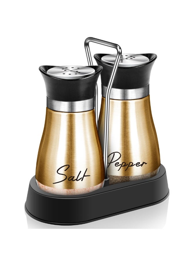 3-Piece Copper Salt and Pepper Shakers Set with Holder – 4oz Refillable Glass & Stainless Steel, Farmhouse Kitchen Table Decor, Copper - Image 1