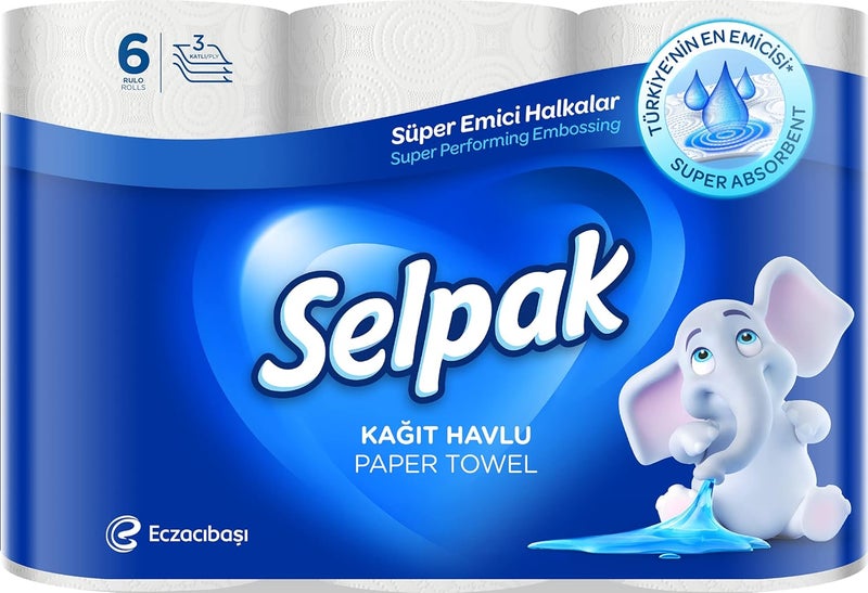 Selpak Imported Paper Towel Kitchen Roll 3ply - 6 Rolls - Image 1