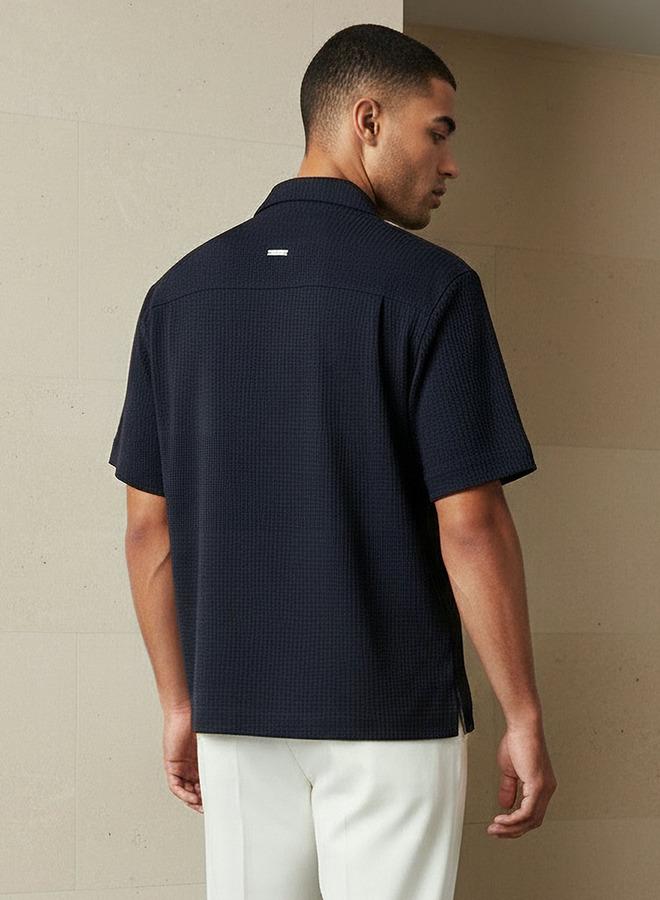 Emperor Men Regular Fit Camp Collar Waffle Textured Short Sleeves Shirt - Image 3