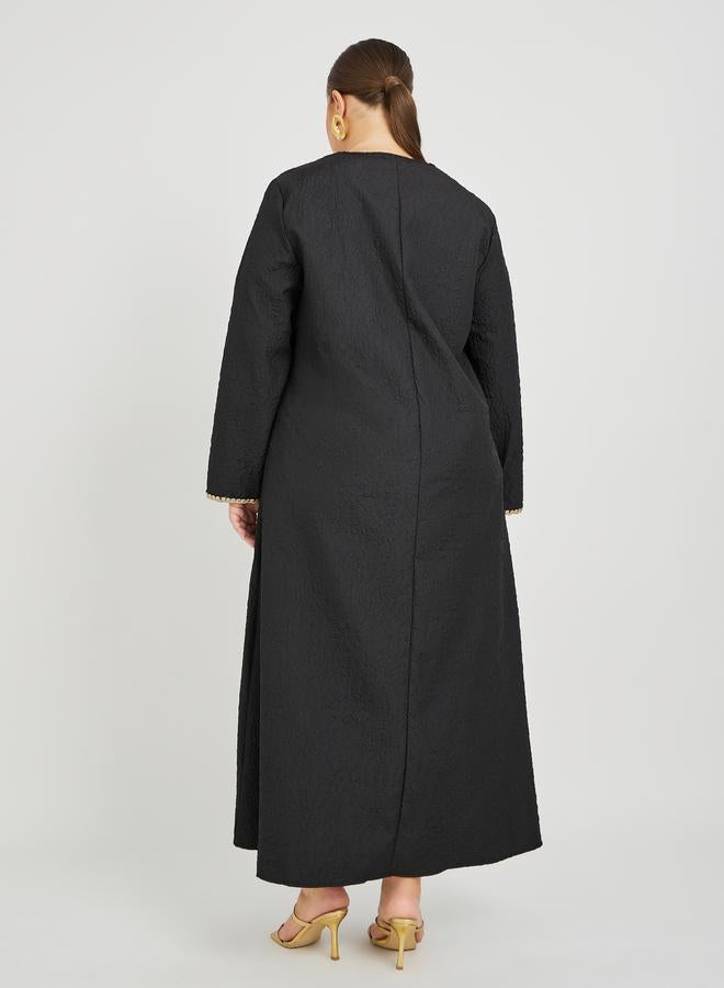 Styli Styli Plus Size Textured Notch Neck Jalabiya with Lace Detail  - Image 5