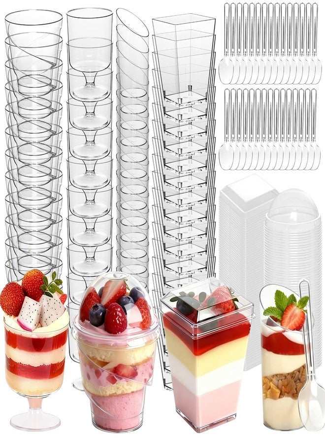 JPPSUJJ 400-Pack 5 oz Dessert Cups with Lids and Spoons, Clear Plastic Parfait & Yogurt Cups, Mini Shooter Cups for Parties, Ice Cream, Pudding, Fruit | Square Appetizer Containers - Image 1