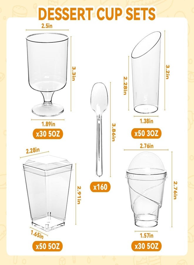 JPPSUJJ 400-Pack 5 oz Dessert Cups with Lids and Spoons, Clear Plastic Parfait & Yogurt Cups, Mini Shooter Cups for Parties, Ice Cream, Pudding, Fruit | Square Appetizer Containers - Image 2