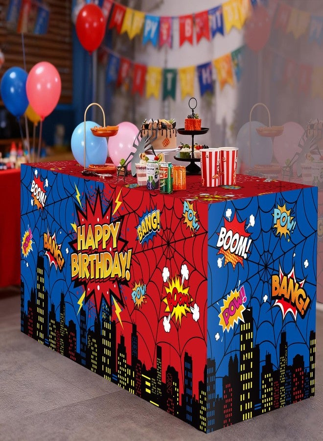 Feifeiya Spider Web Birthday Party Tablecloth Decorations Red Blue Hero Spider Themed Table Cover Reusable Table Cloth for Baby Shower Kids Boys Birthday Party Supplies, 72 x 30 x 30 Inch - Image 1