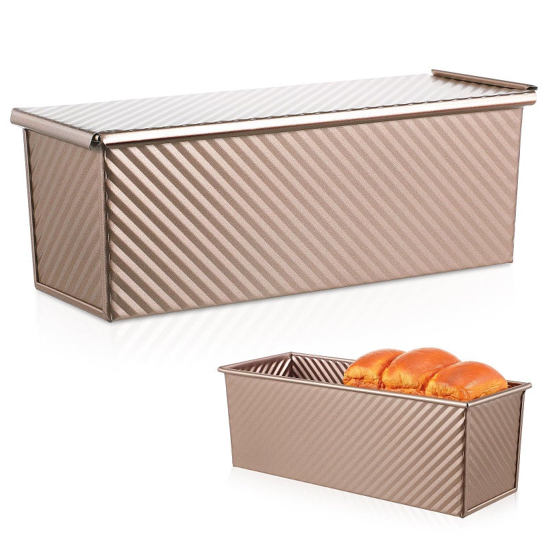 Gold Non Stick Loaf Pan With Lid 750g Capacity Corrugated Bread Mold For Homemade Toast Baking - Image 2