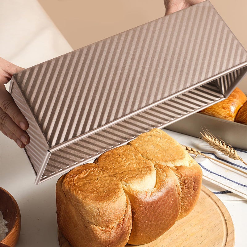 Gold Non Stick Loaf Pan With Lid 750g Capacity Corrugated Bread Mold For Homemade Toast Baking - Image 5