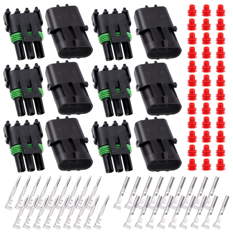 Glarks 84Pcs 6 Kit 3 Pin Way Waterproof Automotive Electrical Wire Connectors Terminals Plugs Kit 3 Male Female Pin Terminal Automotive Harness Plug Car Spark Plug Connector Set for Car Truck Boat - Image 2