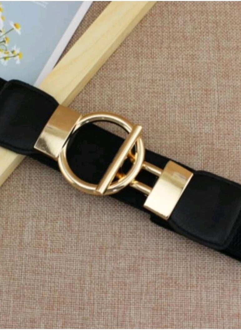 Shein - 1pc 4cm Wide Dress Waist Belt With Elastic & Buckle - Image 1