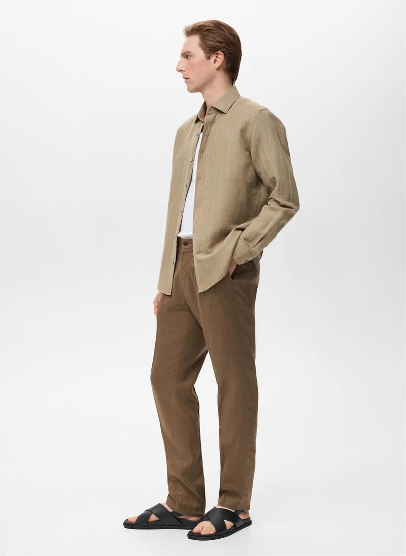 Mango Man Linen Pinstripe  Shirt