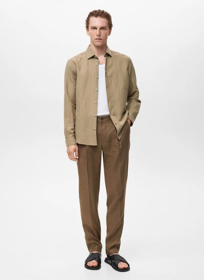 Mango Man Linen Pinstripe  Shirt