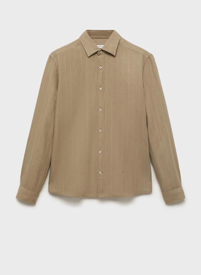 Mango Man Linen Pinstripe  Shirt