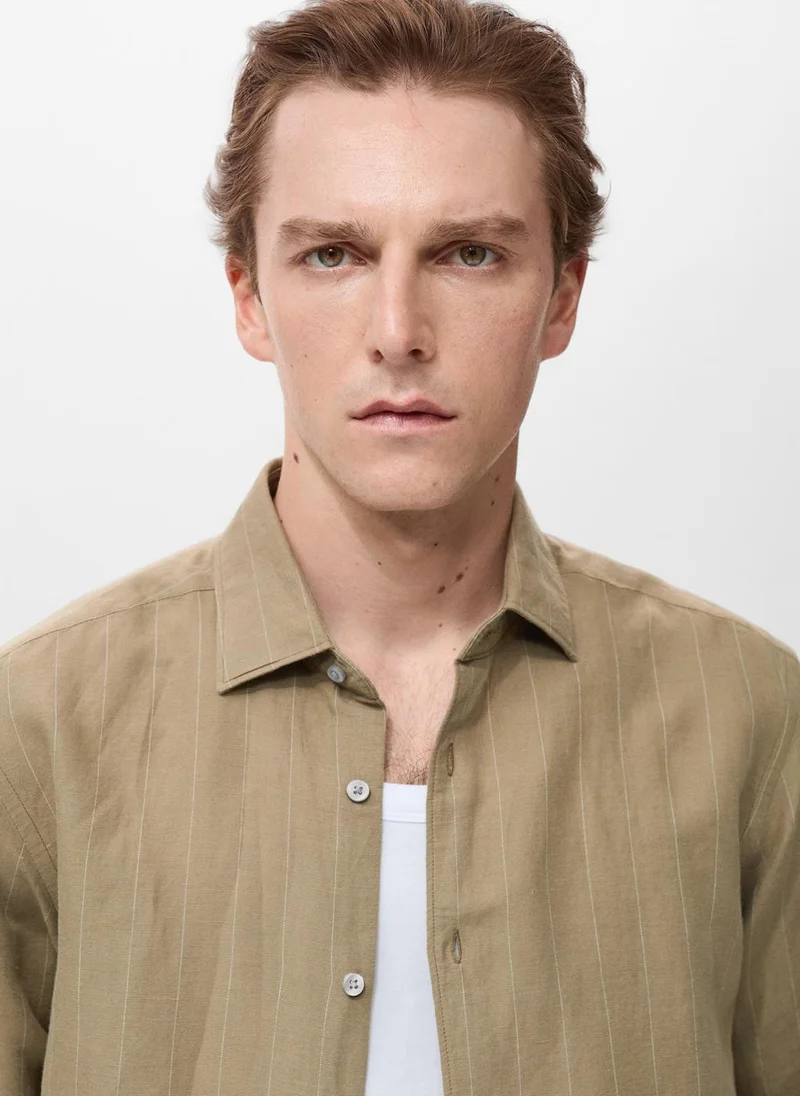 Mango Man Linen Pinstripe  Shirt