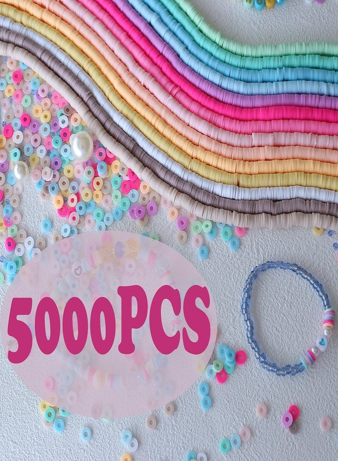 HERZWILD 5000Pcs Clay Beads for Bracelets Making 14 Strands Polymer Clay Beads Disc Flat Heishi Beads Round Colorful Handmade Spacer Beads for Jewelry Making DIY Friendship Bracelet Necklace Earrings - Image 2