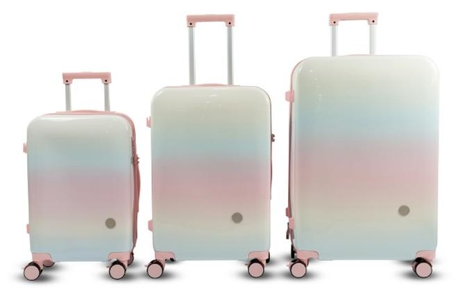 طقم حقائب سفر فاخر جدا ذو جودة عالية مكون من 3 قطع – حقائب صلبة مصنوعة من مادة PC ABS المتينة بعجلات دوارة ب 4 اتجاهات وتصميم خفيف الوزن (20" و24" و28" بوصة) – اللون ابيض تدريجي مع وردي - Image 1
