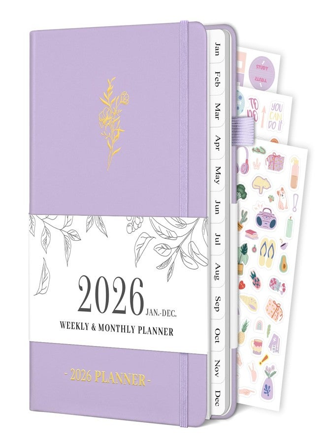 Blugool Planner 2026, Weekly and Monthly Planner with Tabs from Jan 2026 - Dec 2026, A5 Hardcover Academic Calendar with Date for School & Office Schedule, 5.8" x 8.3", Purple - Image 1