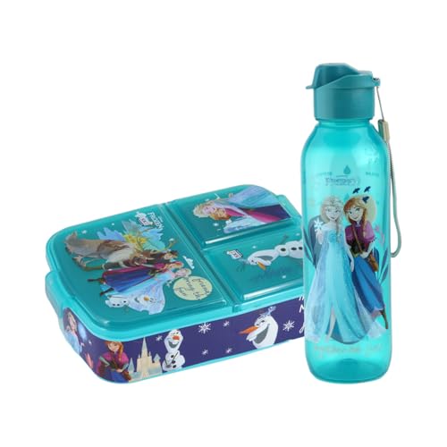 SKi Homeware Trio 3 Compartment Bento Lunch/Snack Box + Sipper Bottle Combo |for Kids' School, Picnic, Sports | for Return Gifts or Party Favours- Frozen - Image 1