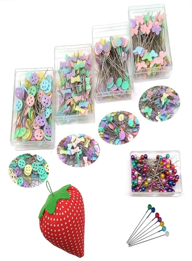 LNKA 500pcs Sewing Quilting Pins Flower Pin Flat Button Ribbon Head Pins Boxed for DIY(Assorted Colors) with 1pcs Pincushion - Image 1