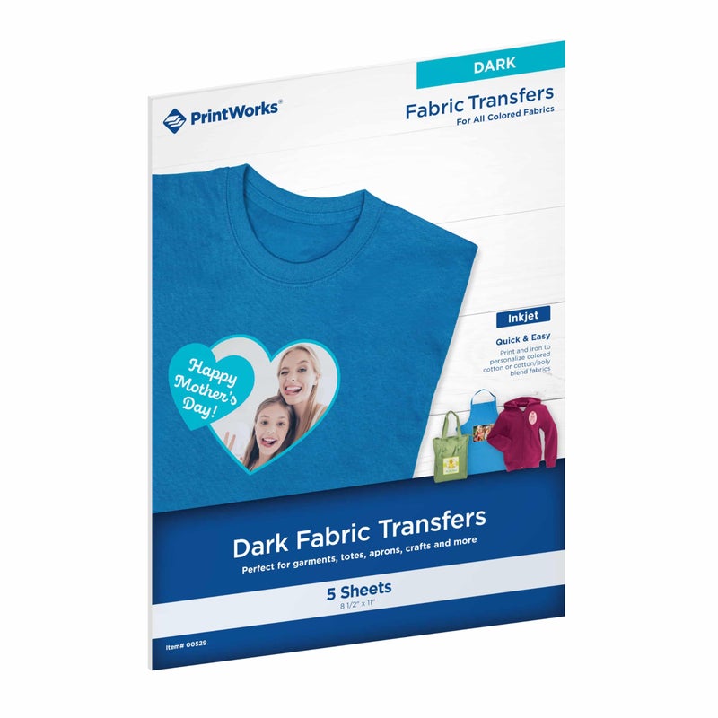 PrintWorks PrintWorks Printable Iron on Heat Transfer Paper for Dark Fabrics  TShirts 85 x 11 5 Sheets Easily DIY Made in the USA