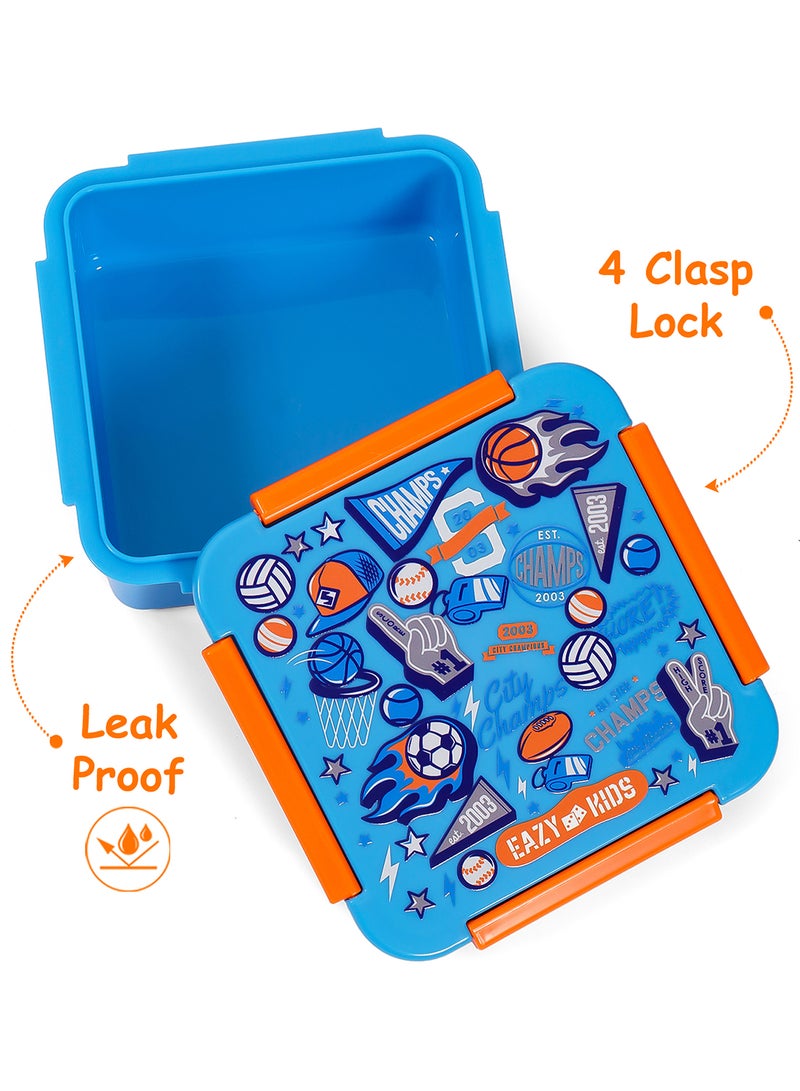 Eazy Kids Kids Lunch Box With BPA And Phthalates Free Material, Soccer - Blue, 650Ml - Image 5