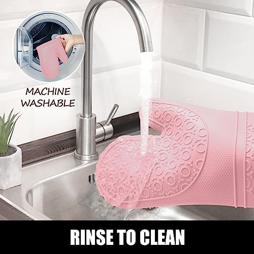 Rorecay 6pcs Oven Mitts and Pot Holders Sets for Kitchen, Extra Long Non-Slip Silicone Oven Gloves Heat Resistant 500 Degrees Potholders Hot Pads for Baking Cooking, Quilted Liner, Pink - Image 5