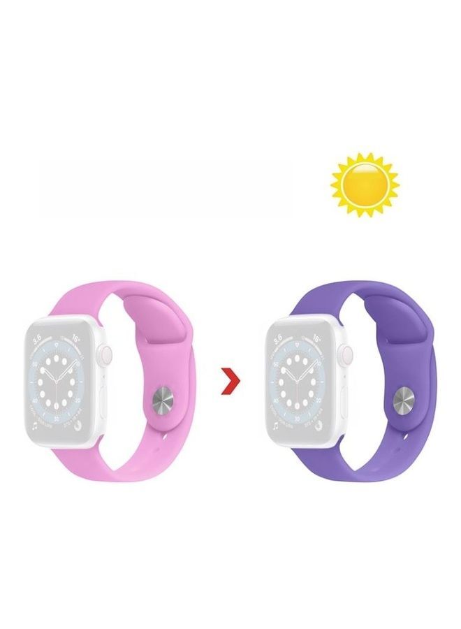 NIBEMINENT Discoloration In Sun Silicone Replacement Watchband For Apple Watch Series 7/6/5/4/3/2/1/SE 41/40/38mm Pink/Purple - Image 1