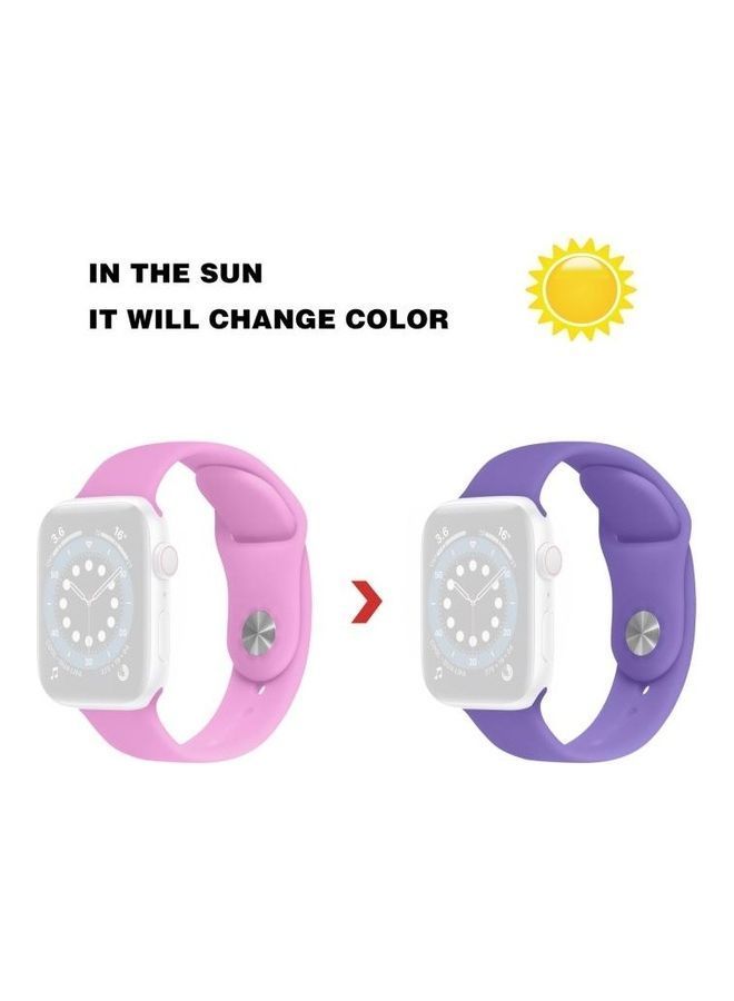 NIBEMINENT Discoloration In Sun Silicone Replacement Watchband For Apple Watch Series 7/6/5/4/3/2/1/SE 41/40/38mm Pink/Purple - Image 2