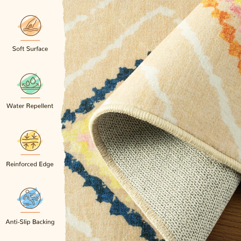 BESTSWEETIE Area Rug 5x7 Rug Machine Washable Non-Slip Low Pile Print Pattern Western Rug for Living Room Bedroom Entryway Tribal Series -Cream/Beige - Image 2