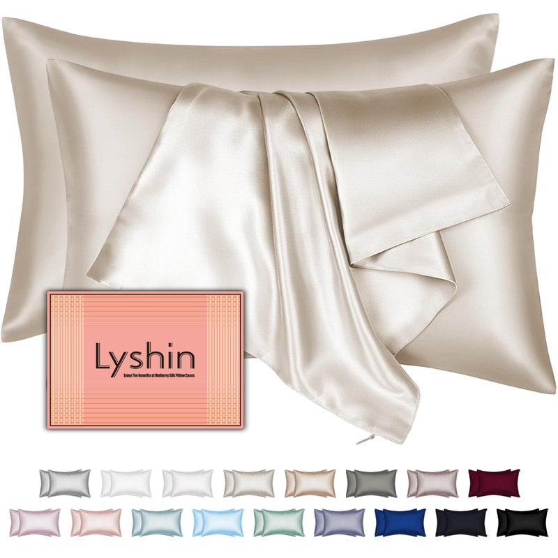 LYSHIN Mulberry Silk Pillow Cases 2 Pack King Size 20x36 Inches with Hidden Zipper, Ultra Smooth and Soft Breathable Cooling Silk Satin Pillowcase Set of 2, Better for Hair and Skin, Gifts for Women Men - Image 1