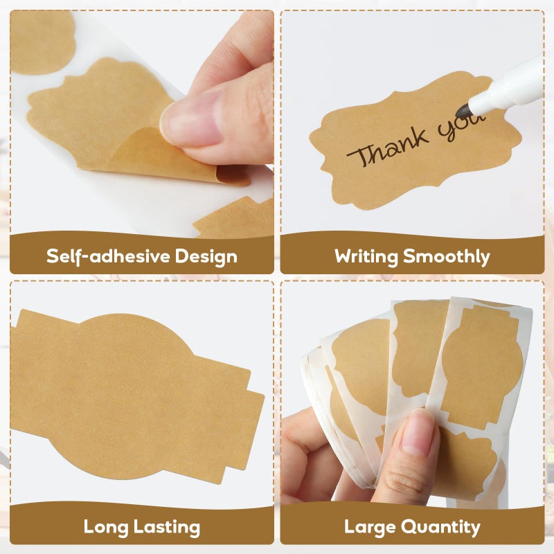 Imeepa 300PCS Kraft Brown Labels 2x1.2 Inch - Blank Self-Adhesive Stickers for Mason Jars, Bottles, Gift Wrapping, Food Storage & Crafts (Writable, Vintage Style, 3 Designs) - Image 4