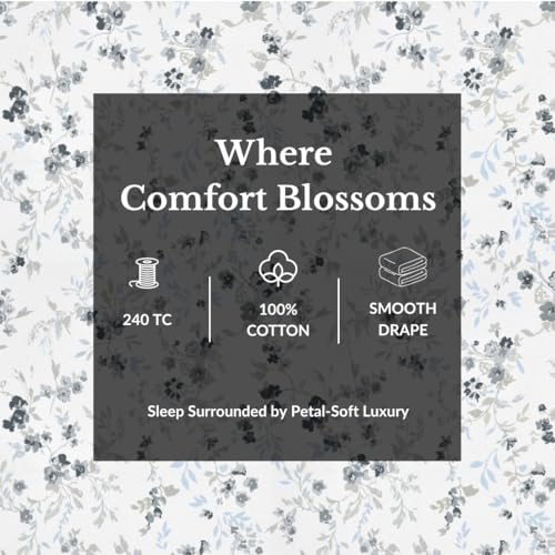 Plumora Cotton King Size Bedsheet 108x108 Super King, 100% Pure Cotton Bed Sheet with 2 Pillow Covers, 240 TC Soft Breathable Floral Design Bedding - (Spring Tide, Super King) - Image 4