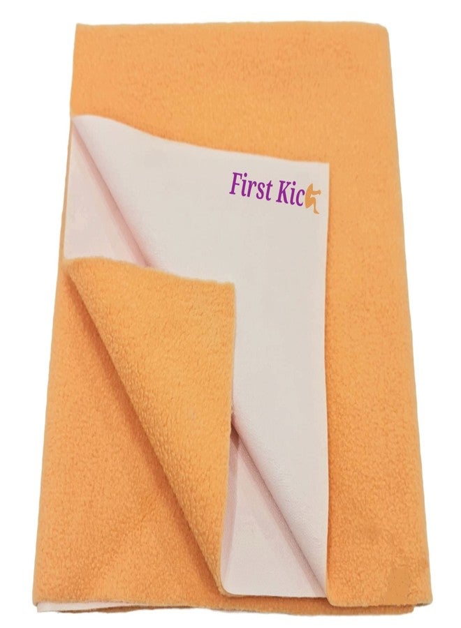 First Kick Instadry Anti-Piling Fleece Extra Absorbent Quick Dry Sheet for Baby, Baby Bed Protector, Waterproof Baby Sheet, Large Size 140x100cm, Pack of 1, Peach - Image 1
