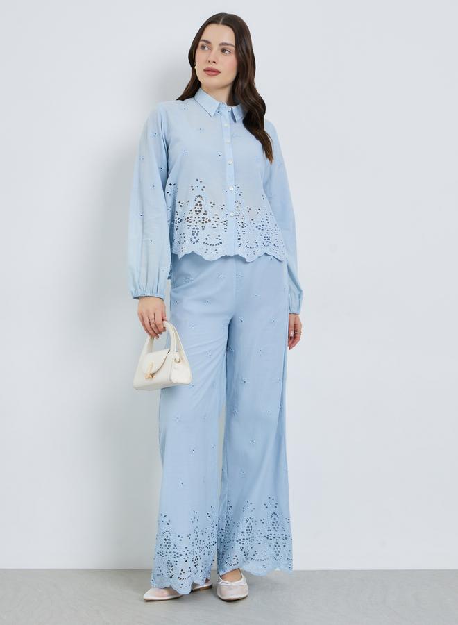 ستايلي بنطال بأرجل واسعة بتفاصيل شيفلي - Image 1