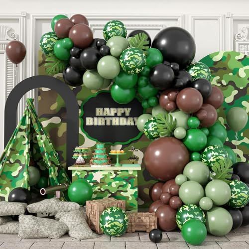 Sowide Camouflage Balloon Arch KitCamo Drak Green Avocado Green Black Balloons for Boys Kids Soldier Birthday Hunting Party Camping Jungle Safari Theme Baby Shower Party Decorations - Image 1