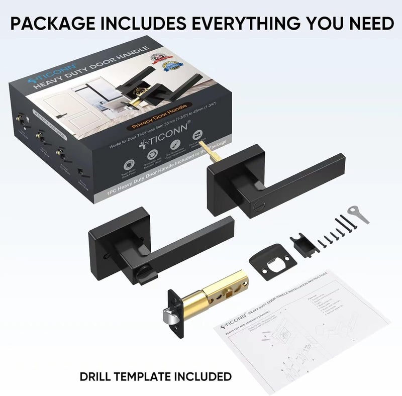TICONN مجموعة مقبض الباب الثقيل TICONN باللون الأسود غير اللامع - Image 4