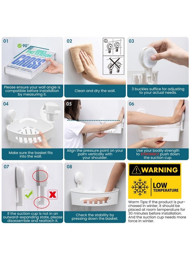 Taili TAILI Suction Corner Shower Caddy 2 Pack, Shower Shelf Storage Basket Wall Mounted Organizer for Shampoo, Conditioner, Plastic Bathroom Rack for Kitchen & Bathroom, Drill-Free Removable  - Image 5