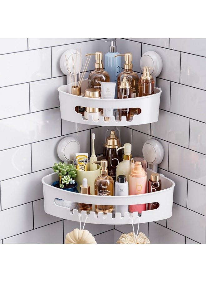 Taili TAILI Suction Corner Shower Caddy 2 Pack, Shower Shelf Storage Basket Wall Mounted Organizer for Shampoo, Conditioner, Plastic Bathroom Rack for Kitchen & Bathroom, Drill-Free Removable  - Image 1