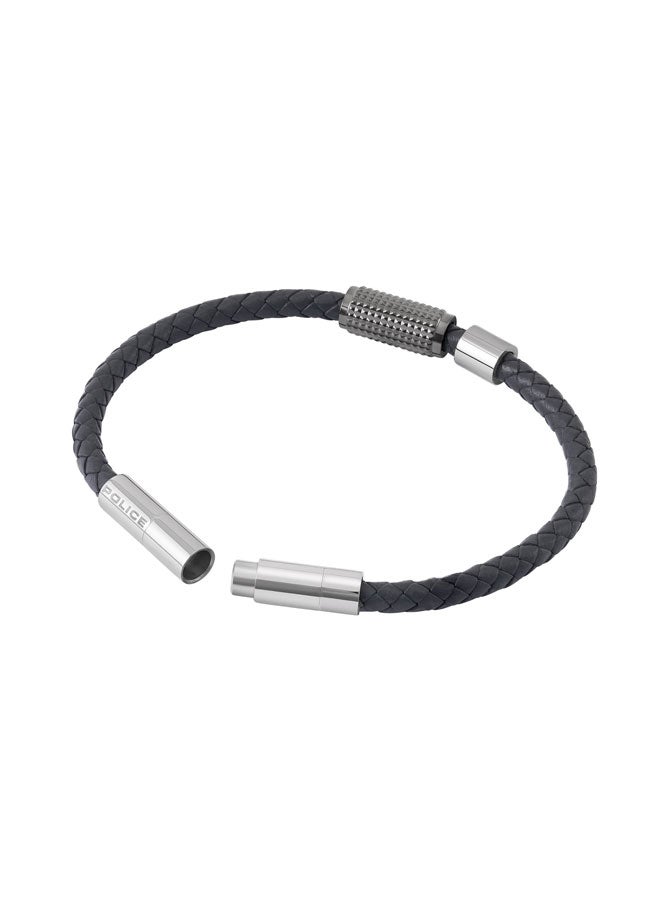 بوليس سوار جلدي أسود بنقشة حضرية مع لمسات فضية معدنية للرجال - Image 3