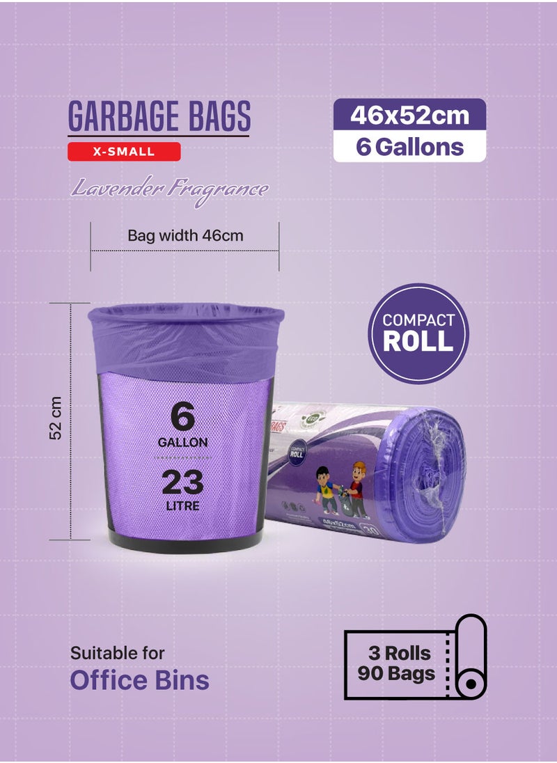 Tru - Lavender Scented Garbage Bags Compact Roll 46x52cm 6 Gallon ( 30pc x 3 Rolls ) 90 bags - Image 1