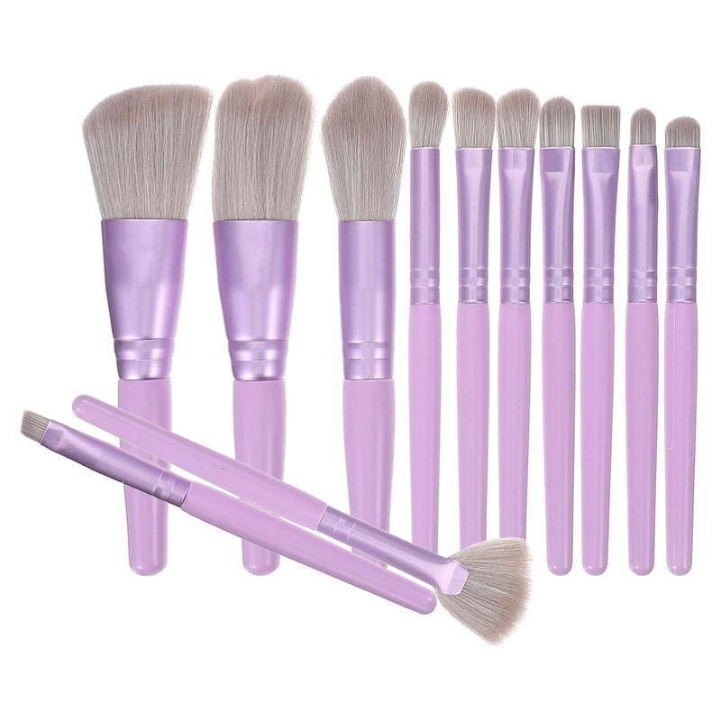 LABRIMP 12pcs Purple Women’s Makeup Brush Set with Blush, Eyeshadow Loose Powder Brushes, Portable Cosmetic Tools for Travel and Face Makeup - Image 1
